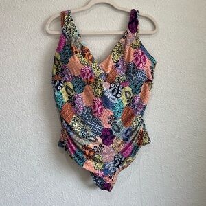 Artesands Salmagundi‎ Swim Suit Multi Cup Size 16+ Floral Bright Colored Boho